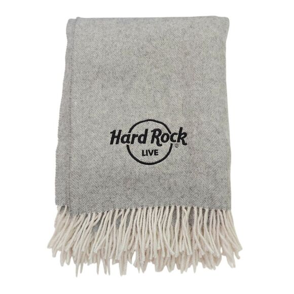 Terry Town Throw Blanket Gray Merino Wool Blend Embroidered Hard Rock Fringed - Picture 4 of 9
